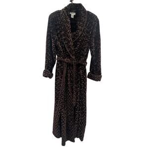 Vintage Cabernet Velour Robe Women’s L Chocolate Brown Wrap Belted Shoulder Pads